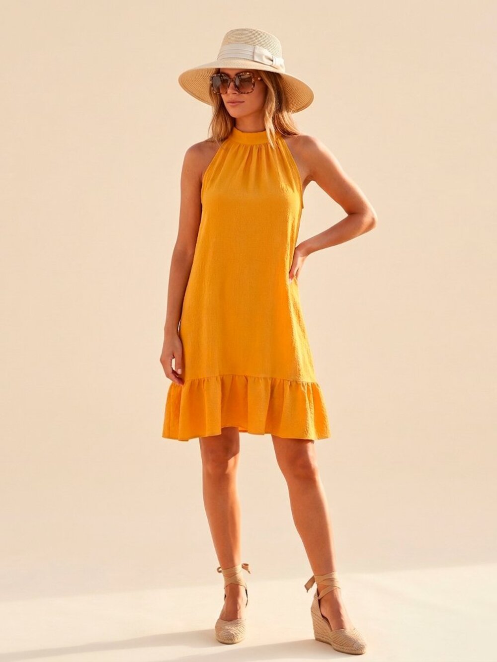 Ruffled Mini Dress With Bow Detail